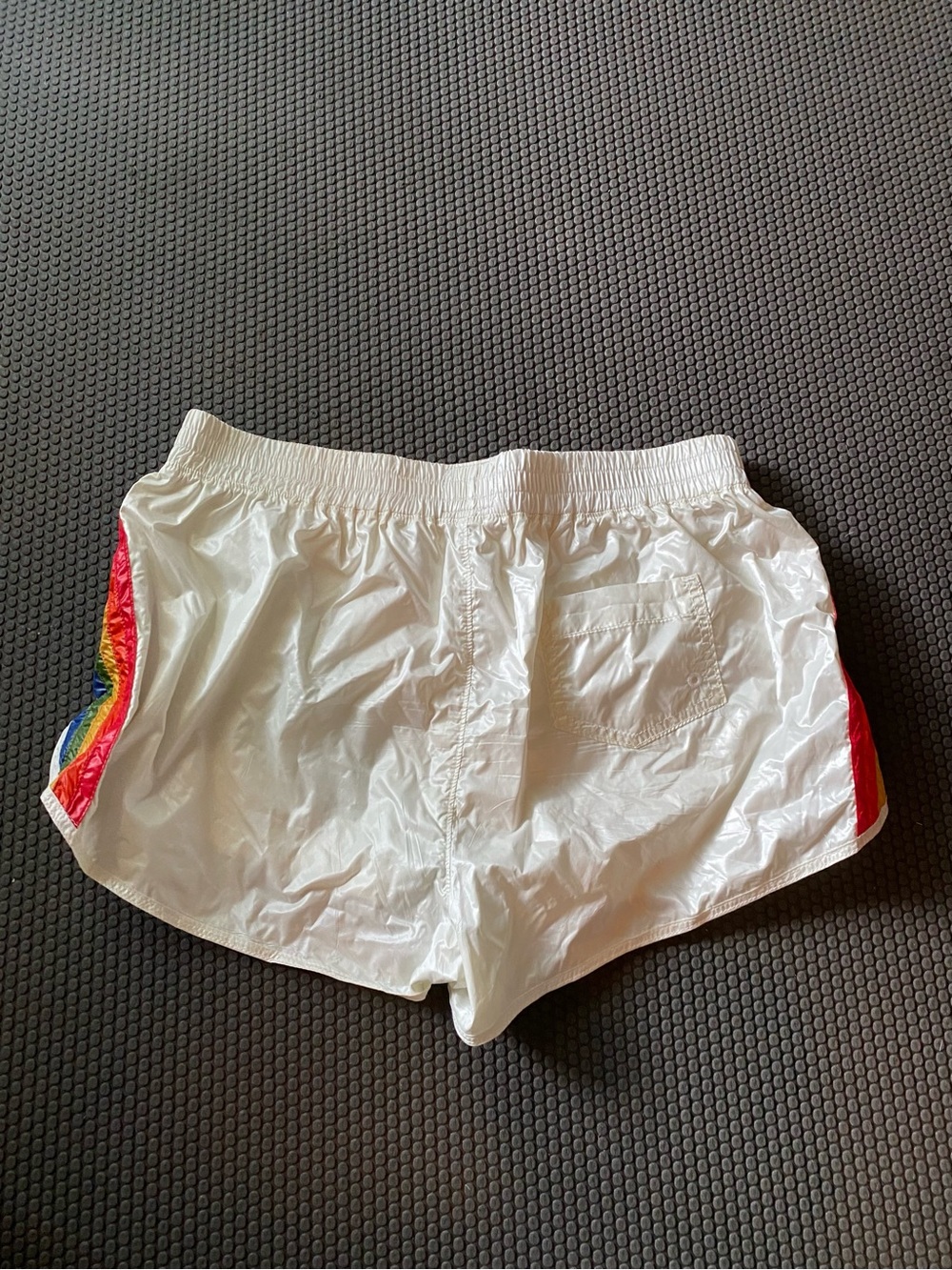 NWOT. Aviator Nation White Shorts with Rainbow Side Stripes - Picture 2 of 2
